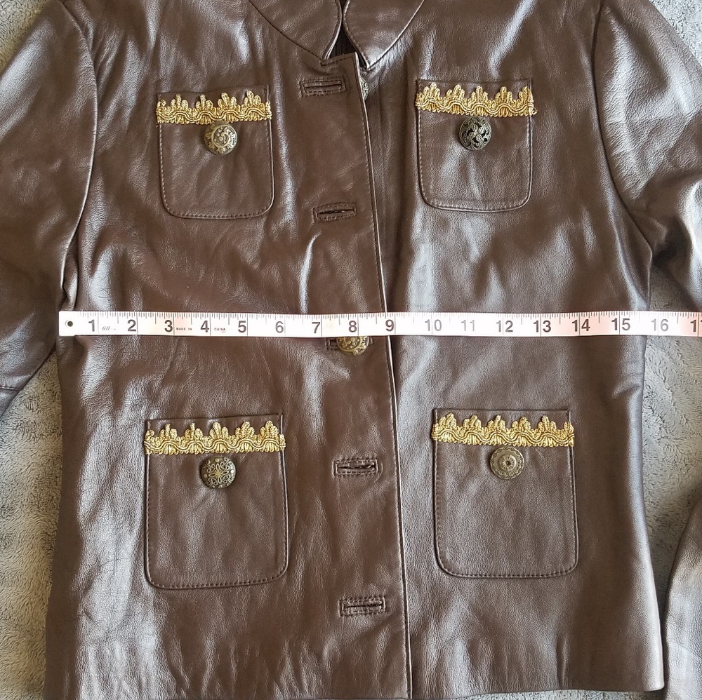 Vintage Leather Knit Button Up Brown Jacket - Picture 4 of 7